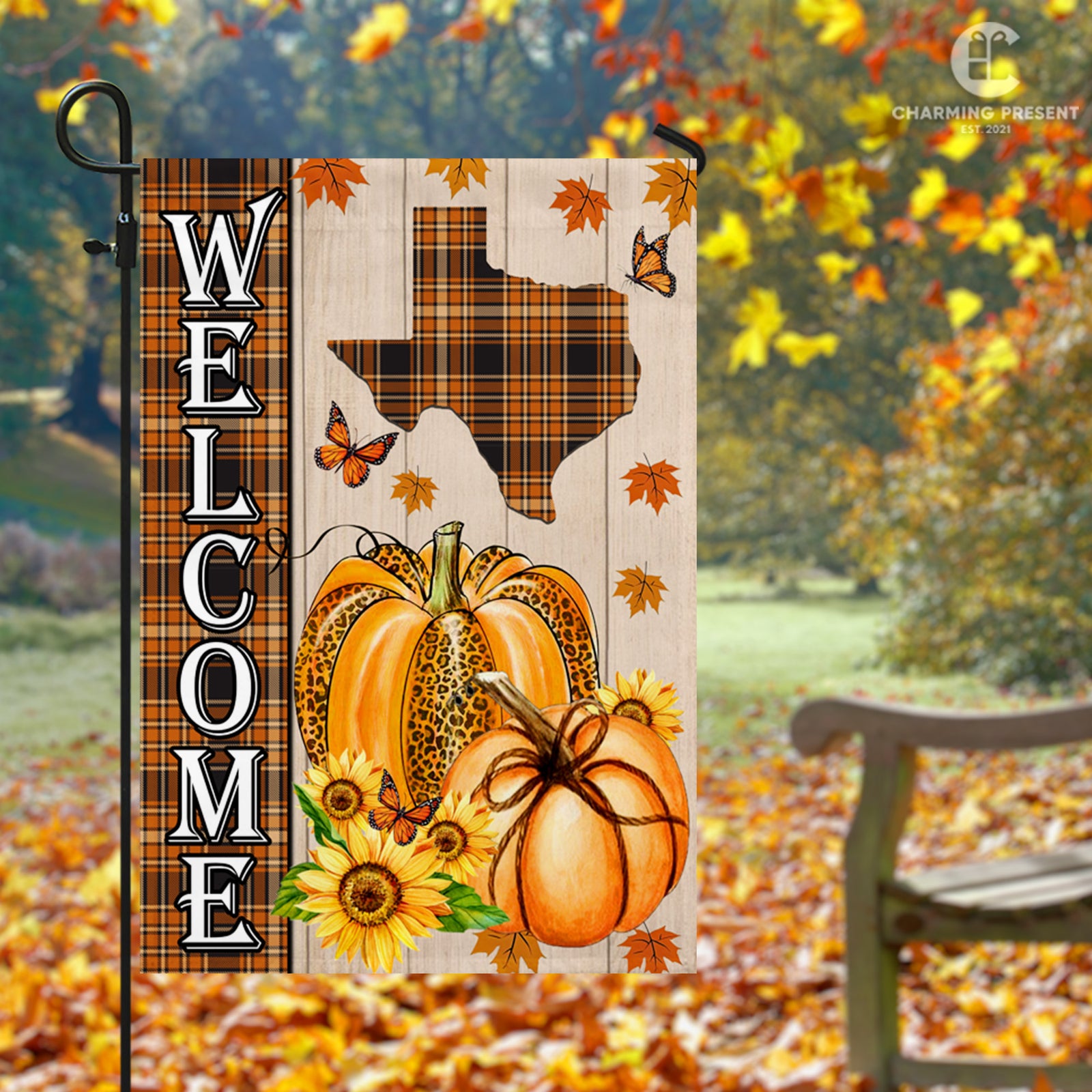 Texas State Fall Flag - Fall Autumn Welcome Gift