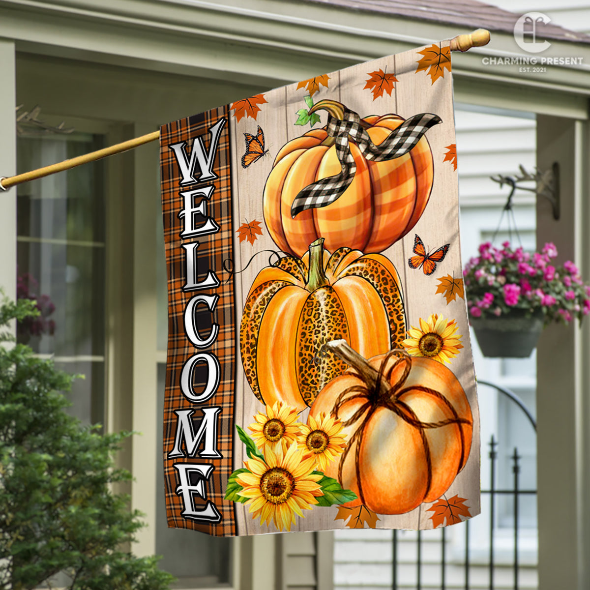 Welcome Pumpkins Fall Flag - Fall Autumn Welcome Gift
