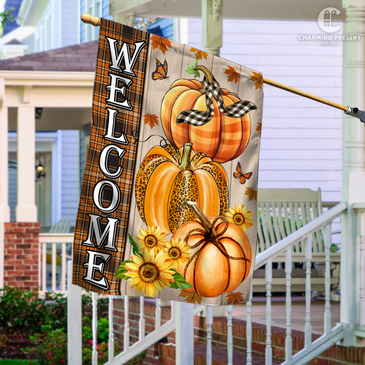 Welcome Pumpkins Fall Flag - Fall Autumn Welcome Gift