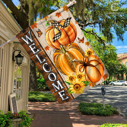 Welcome Pumpkins Fall Flag - Fall Autumn Welcome Gift - Charming Present