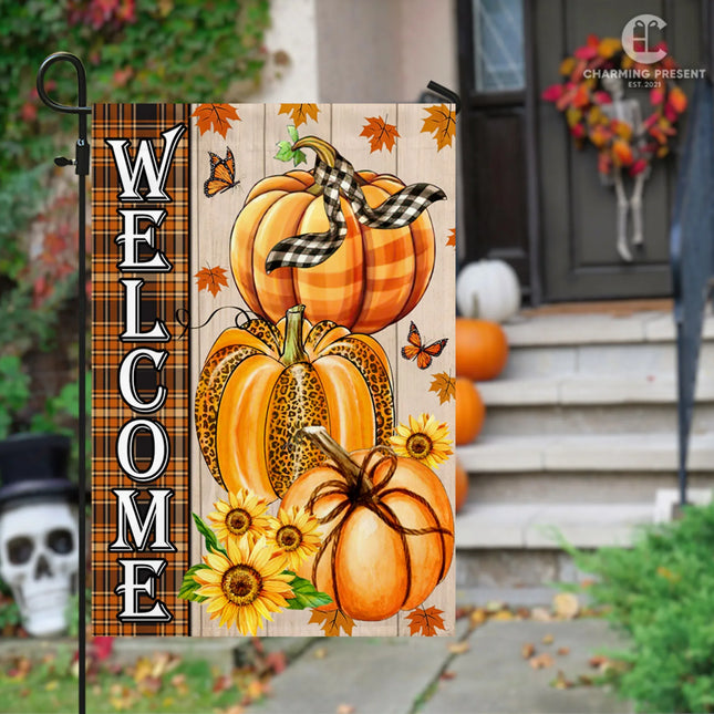 Welcome Pumpkins Fall Flag - Fall Autumn Welcome Gift - Charming Present