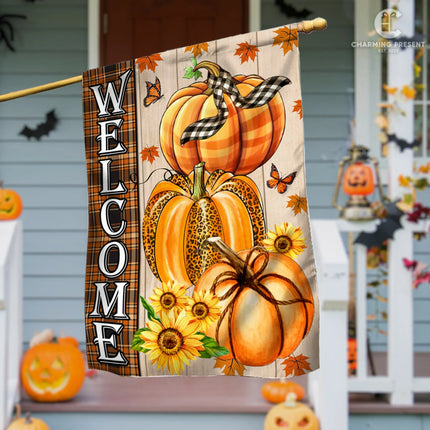 Welcome Pumpkins Fall Flag - Fall Autumn Welcome Gift - Charming Present