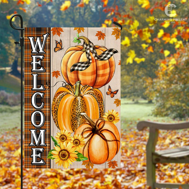 Welcome Pumpkins Fall Flag - Fall Autumn Welcome Gift - Charming Present