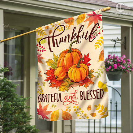 Thankful Grateful And Blessed Pumpkins Fall Flag - Fall Autumn Welcome Gift - Charming Present