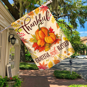 Thankful Grateful And Blessed Pumpkins Fall Flag - Fall Autumn Welcome Gift