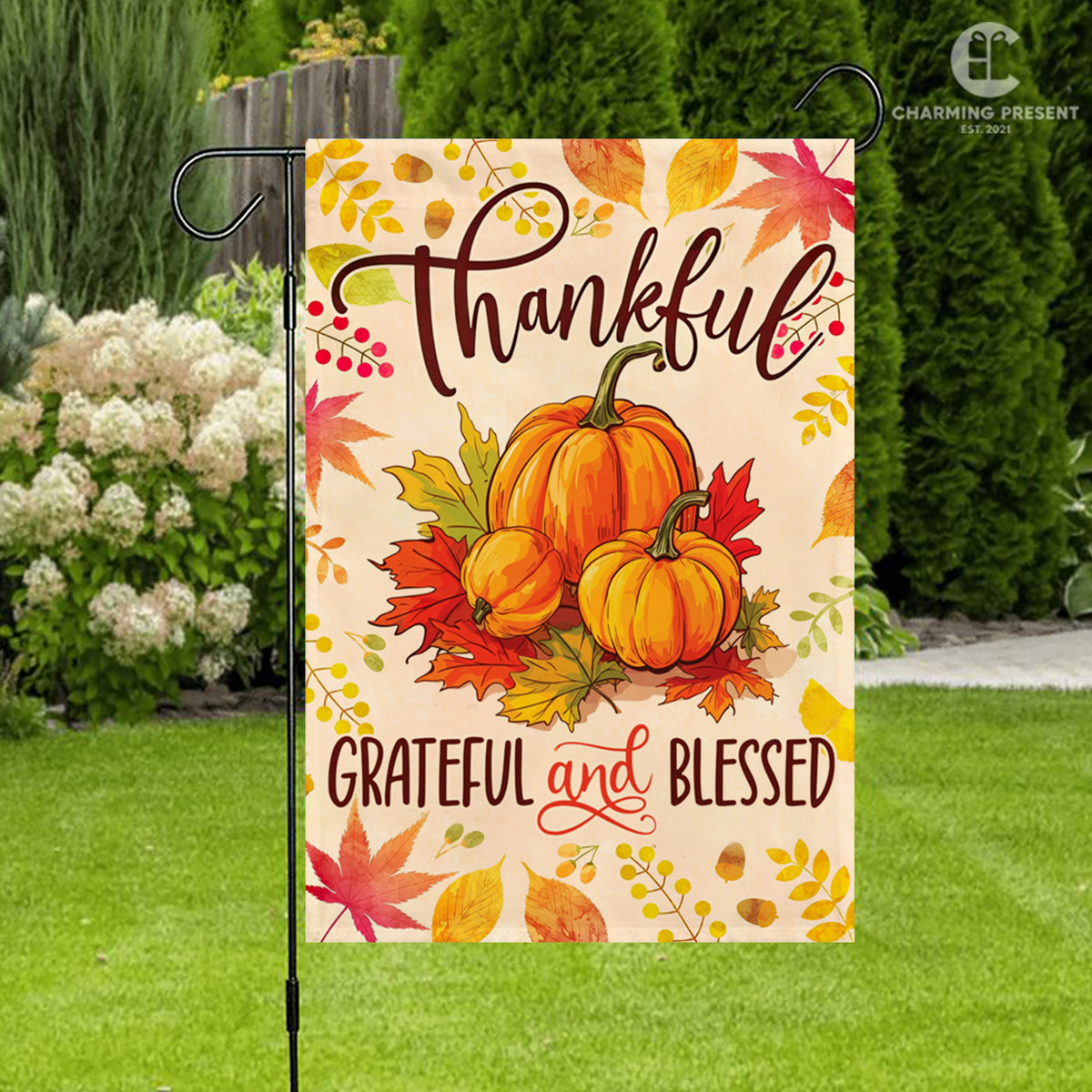 Thankful Grateful And Blessed Pumpkins Fall Flag - Fall Autumn Welcome Gift