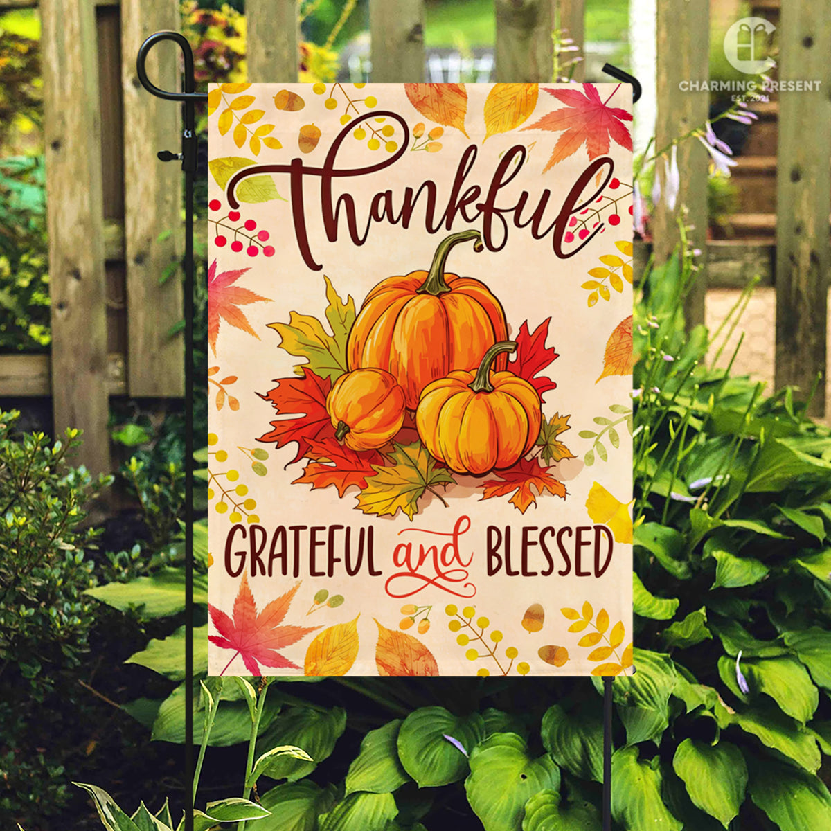 Thankful Grateful And Blessed Pumpkins Fall Flag - Fall Autumn Welcome Gift