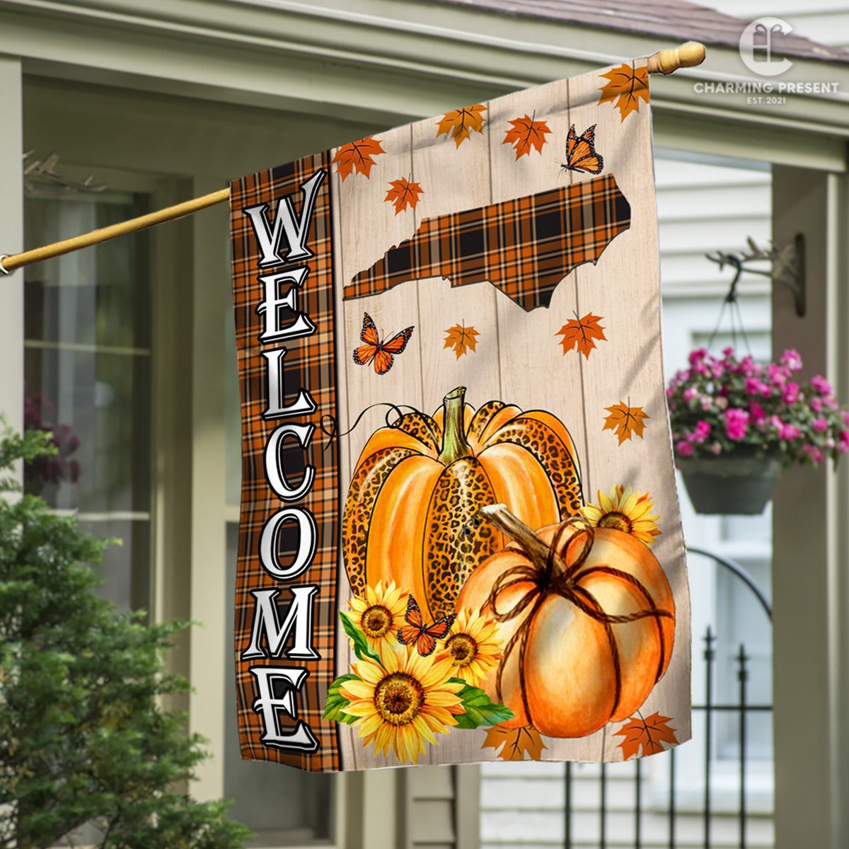 North Carolina State Fall Flag - Fall Autumn Welcome Gift