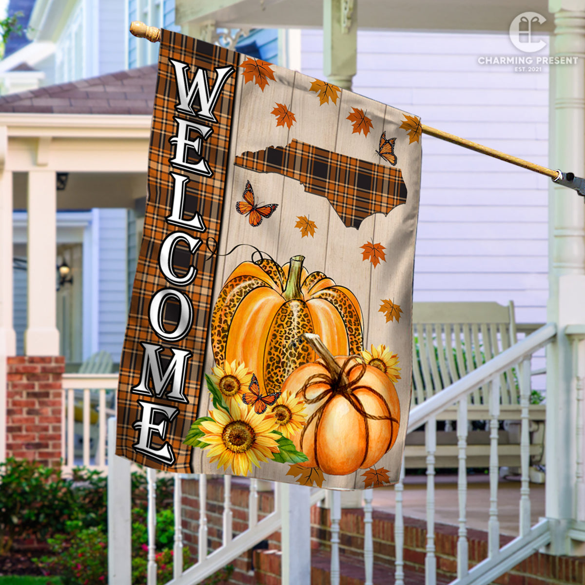 North Carolina State Fall Flag - Fall Autumn Welcome Gift