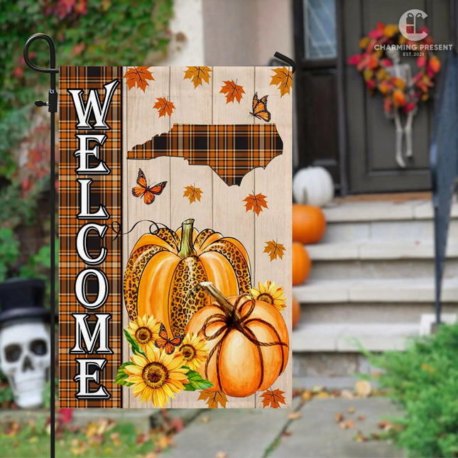 North Carolina State Fall Flag - Fall Autumn Welcome Gift - Charming Present