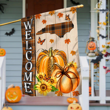 North Carolina State Fall Flag - Fall Autumn Welcome Gift - Charming Present