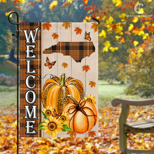 North Carolina State Fall Flag - Fall Autumn Welcome Gift - Charming Present