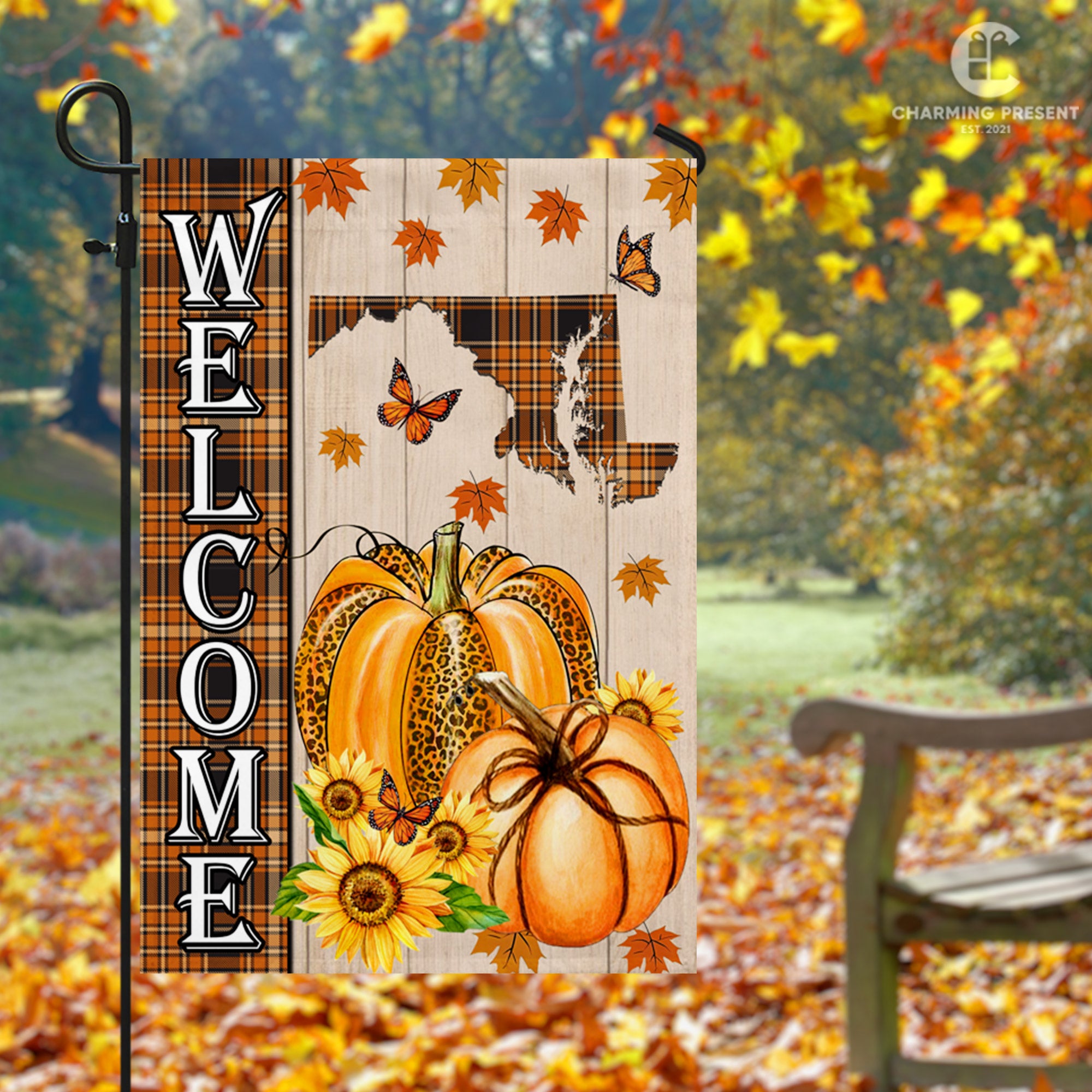 Maryland State Fall Flag - Fall Autumn Welcome Gift