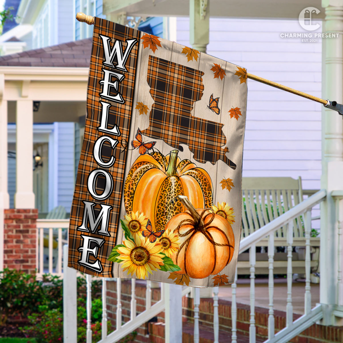 Louisiana State Fall Flag - Fall Autumn Welcome Gift