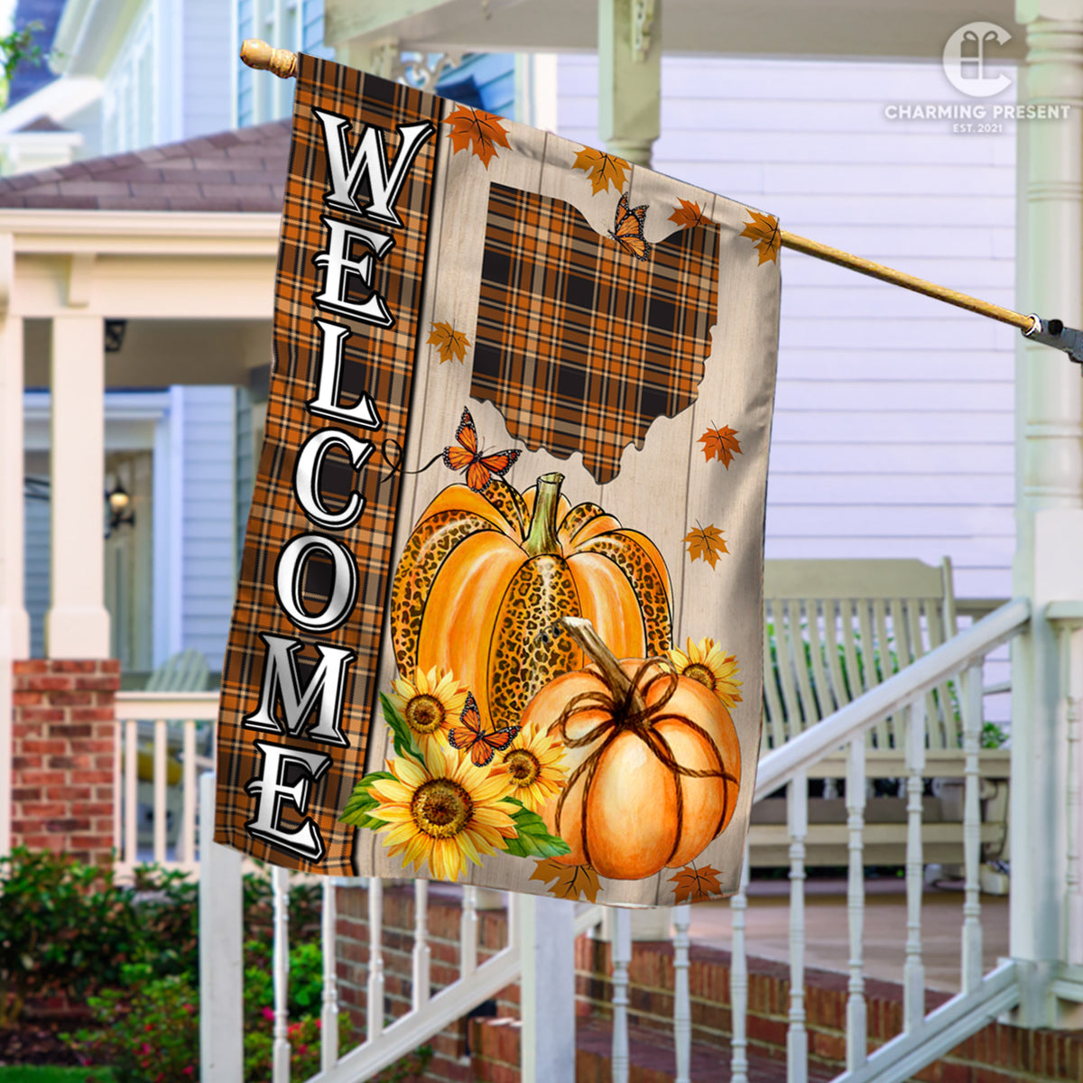 Ohio State Fall Flag - Fall Autumn Welcome Gift