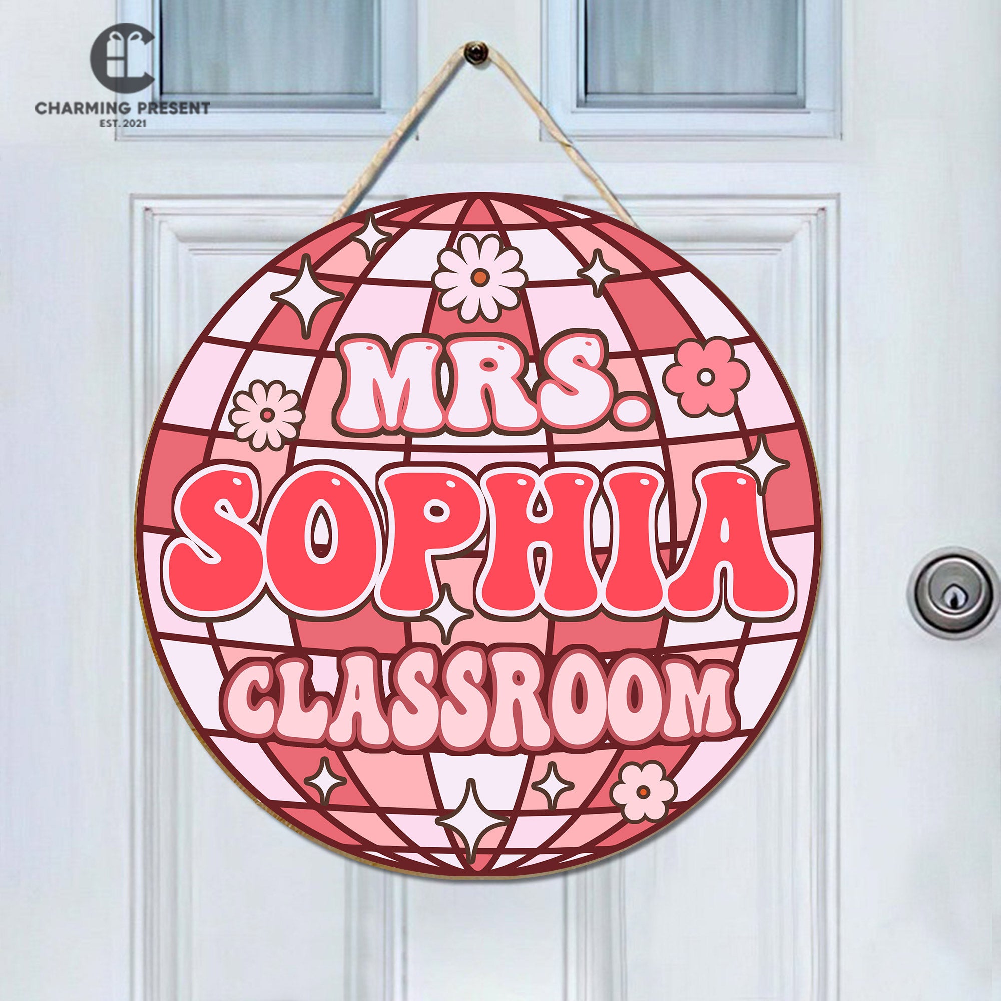 Personalized Disco Classroom Door Hanger - Groovy Teacher Name Door Sign