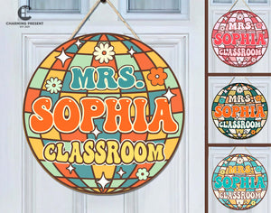 Personalized Disco Classroom Door Hanger - Groovy Teacher Name Door Sign