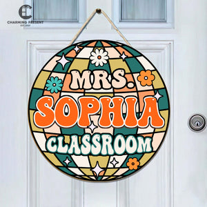 Personalized Disco Classroom Door Hanger - Groovy Teacher Name Door Sign