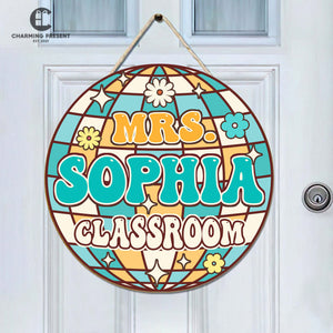 Personalized Disco Classroom Door Hanger - Groovy Teacher Name Door Sign