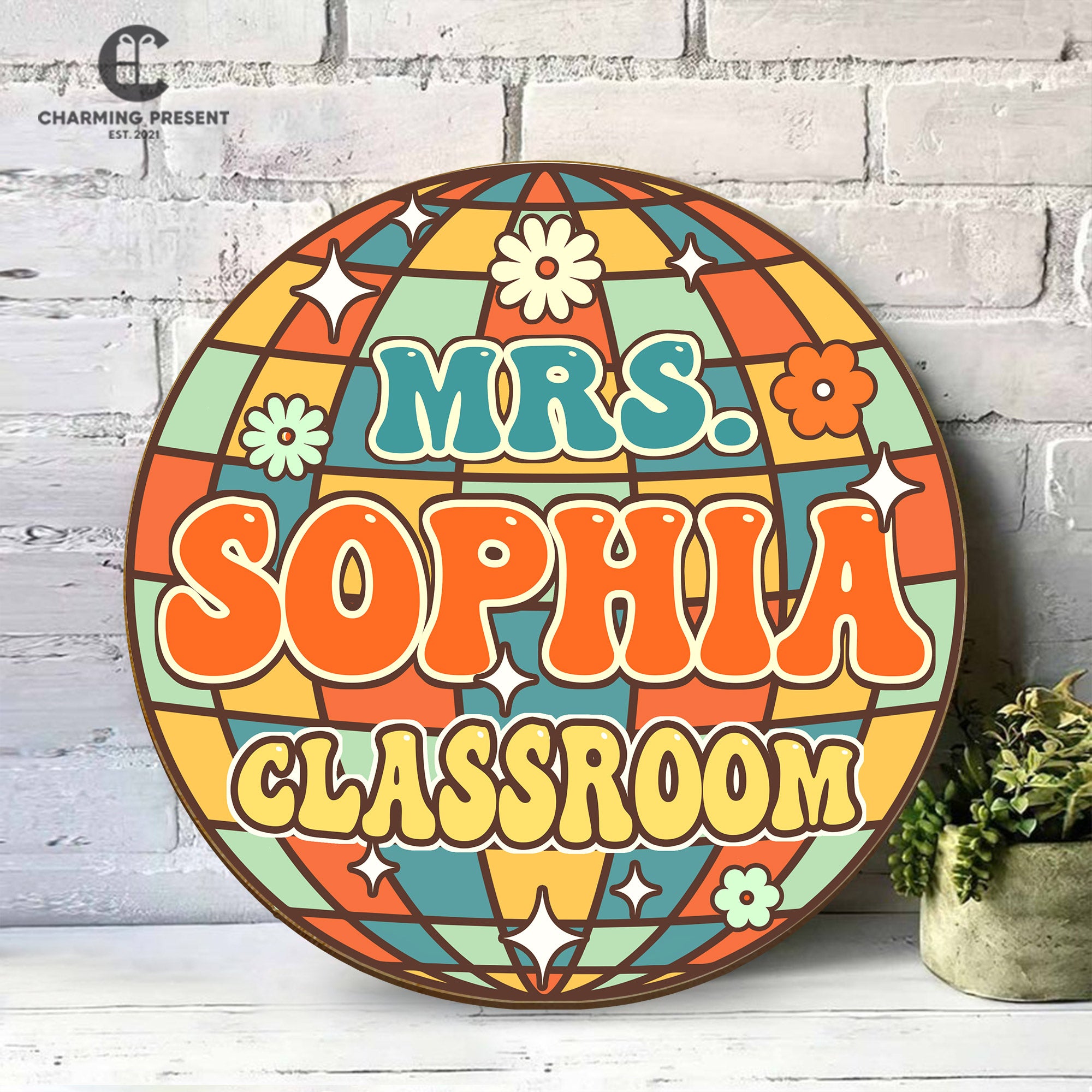 Personalized Disco Classroom Door Hanger - Groovy Teacher Name Door Sign