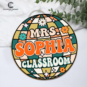 Personalized Disco Classroom Door Hanger - Groovy Teacher Name Door Sign