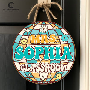 Personalized Disco Classroom Door Hanger - Groovy Teacher Name Door Sign