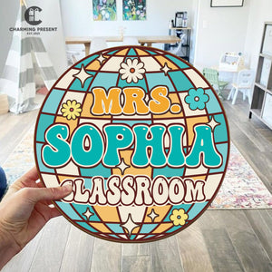 Personalized Disco Classroom Door Hanger - Groovy Teacher Name Door Sign