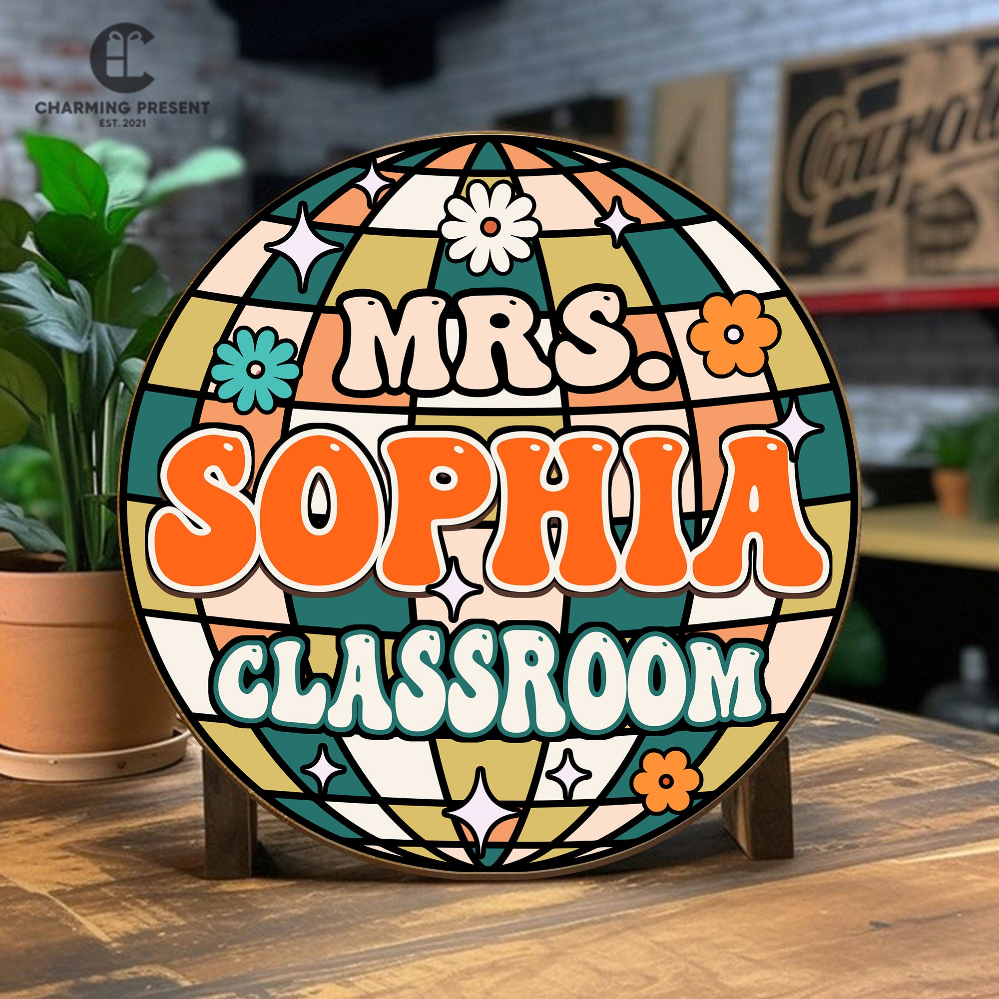 Personalized Disco Classroom Door Hanger - Groovy Teacher Name Door Sign