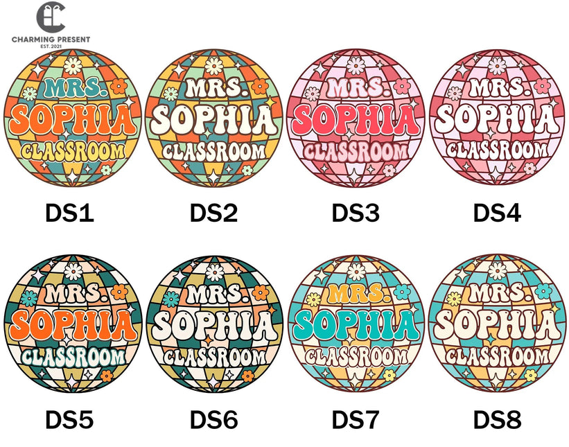 Personalized Disco Classroom Door Hanger - Groovy Teacher Name Door Sign - Charming Present