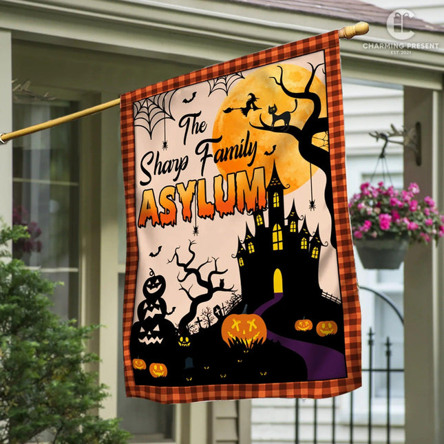 Personalized Halloween Asylum Flag - Custom Family Name Halloween Flag - Halloween Welcome Gift - Charming Present