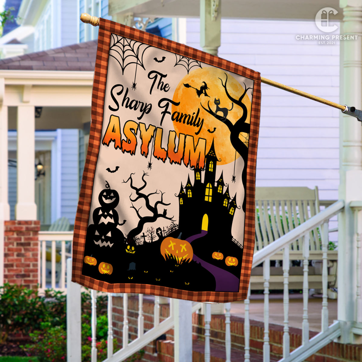 Personalized Halloween Asylum Flag - Custom Family Name Halloween Flag - Halloween Welcome Gift