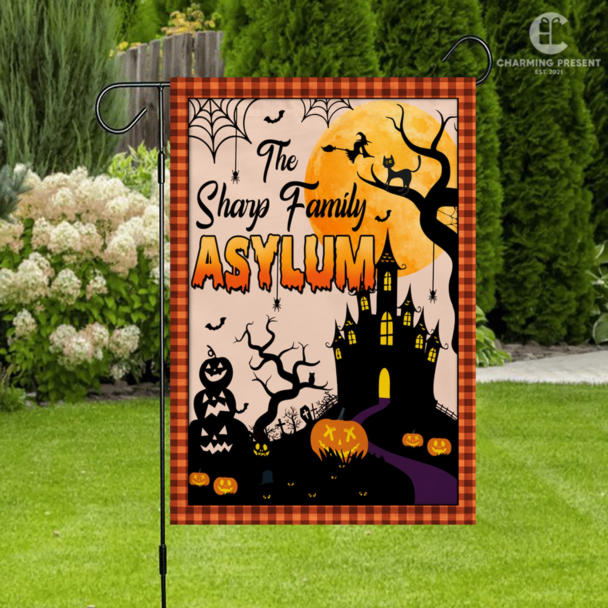 Personalized Halloween Asylum Flag - Custom Family Name Halloween Flag - Halloween Welcome Gift