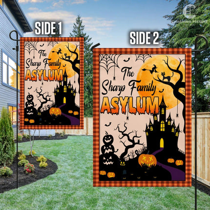 Personalized Halloween Asylum Flag - Custom Family Name Halloween Flag - Halloween Welcome Gift - Charming Present