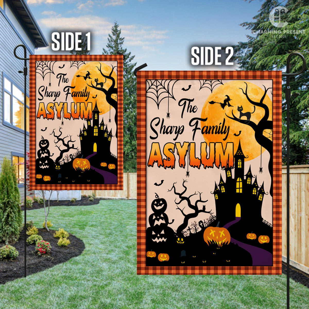 Personalized Halloween Asylum Flag - Custom Family Name Halloween Flag - Halloween Welcome Gift