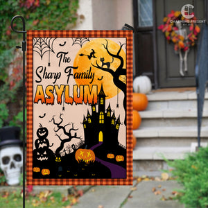 Personalized Halloween Asylum Flag - Custom Family Name Halloween Flag - Halloween Welcome Gift