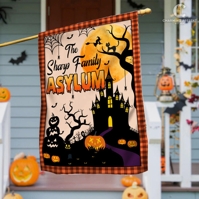 Personalized Halloween Asylum Flag - Custom Family Name Halloween Flag - Halloween Welcome Gift - Charming Present