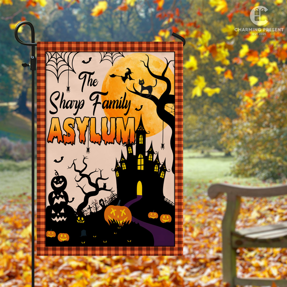 Personalized Halloween Asylum Flag - Custom Family Name Halloween Flag - Halloween Welcome Gift