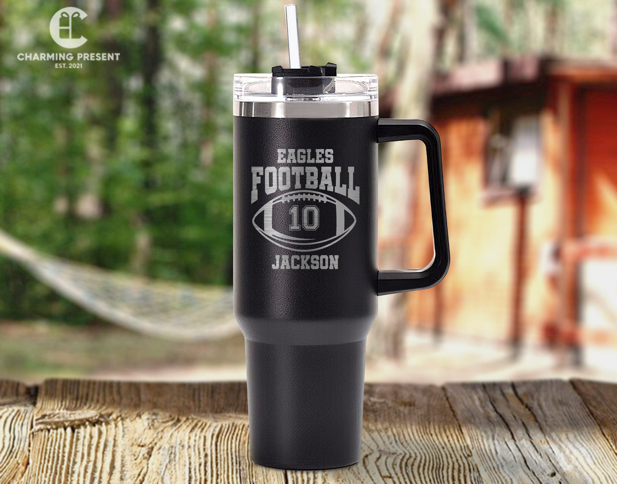 Customized Glitter Football 40 Ounces Tumbler - Football Season Cup