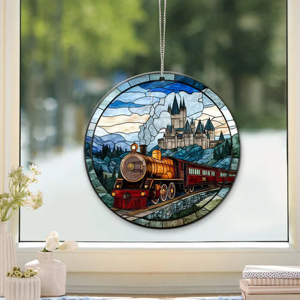 HGWs Express Train Suncatcher Ornament Wizard School Acrylic Window Hanging - Magical Castle Bookish Wall Hanging Art Decor - Charming Present