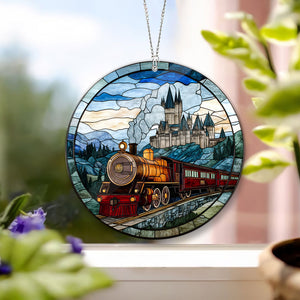 HGWs Express Train Suncatcher Ornament Wizard School Acrylic Window Hanging - Magical Castle Bookish Wall Hanging Art Decor