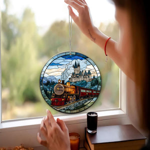 HGWs Express Train Suncatcher Ornament Wizard School Acrylic Window Hanging - Magical Castle Bookish Wall Hanging Art Decor