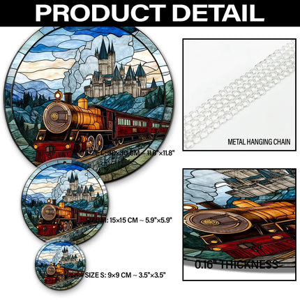 HGWs Express Train Suncatcher Ornament Wizard School Acrylic Window Hanging - Magical Castle Bookish Wall Hanging Art Decor - Charming Present