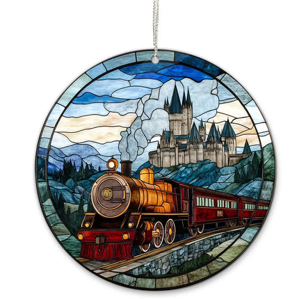 HGWs Express Train Suncatcher Ornament Wizard School Acrylic Window Hanging - Magical Castle Bookish Wall Hanging Art Decor - Charming Present