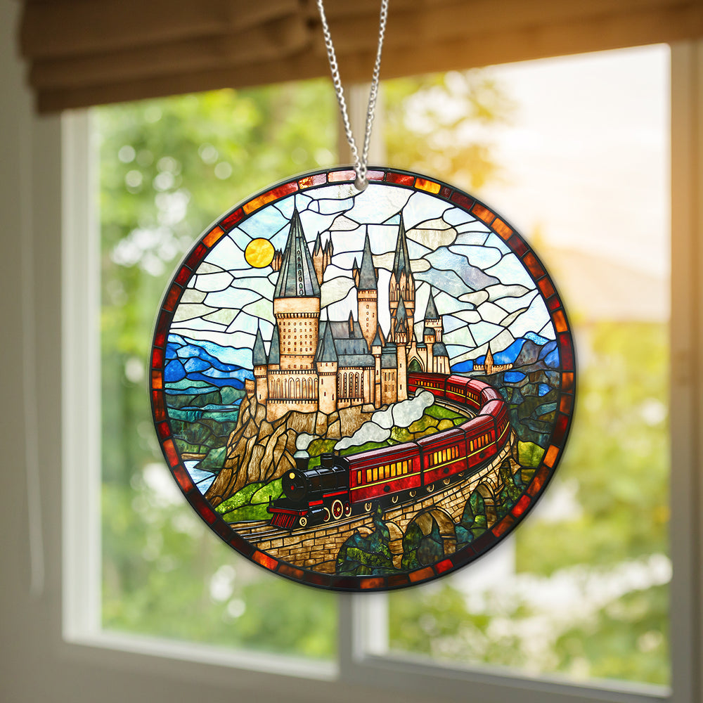 HGWs Express Train Suncatcher Ornament Wizard School Acrylic Window Hanging - Magical Castle Bookish Wall Hanging Art Decor