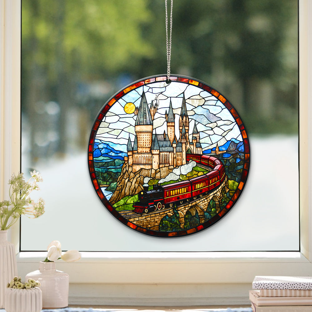 HGWs Express Train Suncatcher Ornament Wizard School Acrylic Window Hanging - Magical Castle Bookish Wall Hanging Art Decor