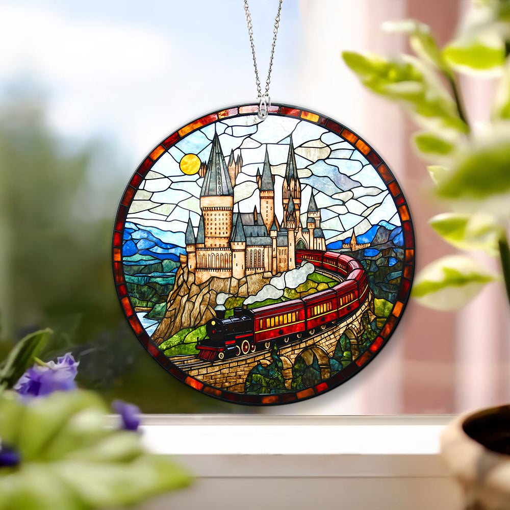 HGWs Express Train Suncatcher Ornament Wizard School Acrylic Window Hanging - Magical Castle Bookish Wall Hanging Art Decor