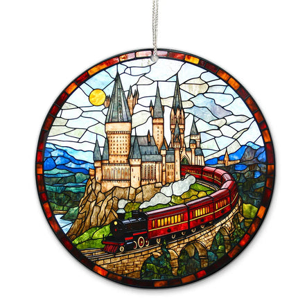 HGWs Express Train Suncatcher Ornament Wizard School Acrylic Window Hanging - Magical Castle Bookish Wall Hanging Art Decor - Charming Present