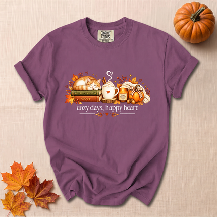 Comfort Colors Cozy Days Happy Heart Fall Coffee Pumpkin T-Shirt