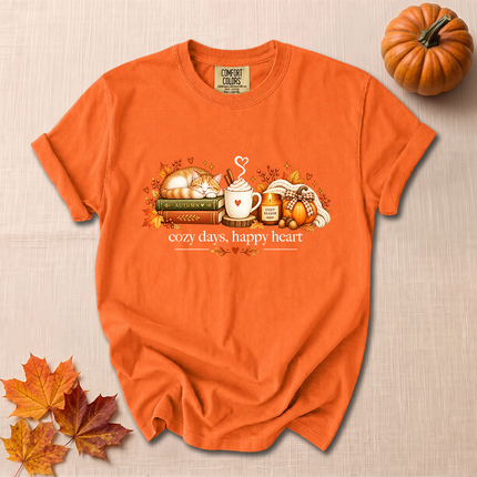 Comfort Colors Cozy Days Happy Heart Fall Coffee Pumpkin T-Shirt