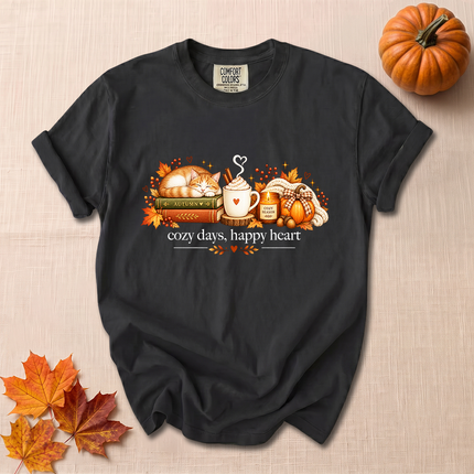 Comfort Colors Cozy Days Happy Heart Fall Coffee Pumpkin T-Shirt
